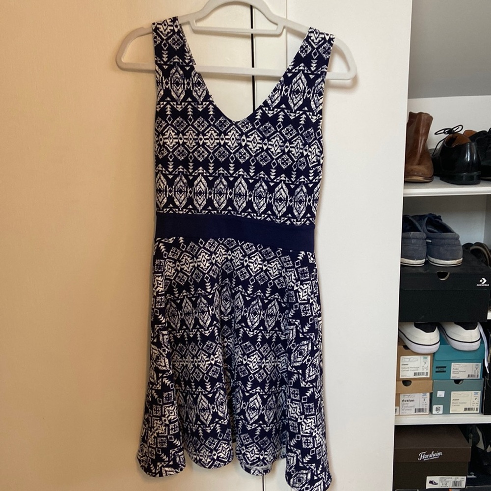 Aqua blue & white fit & flare dress